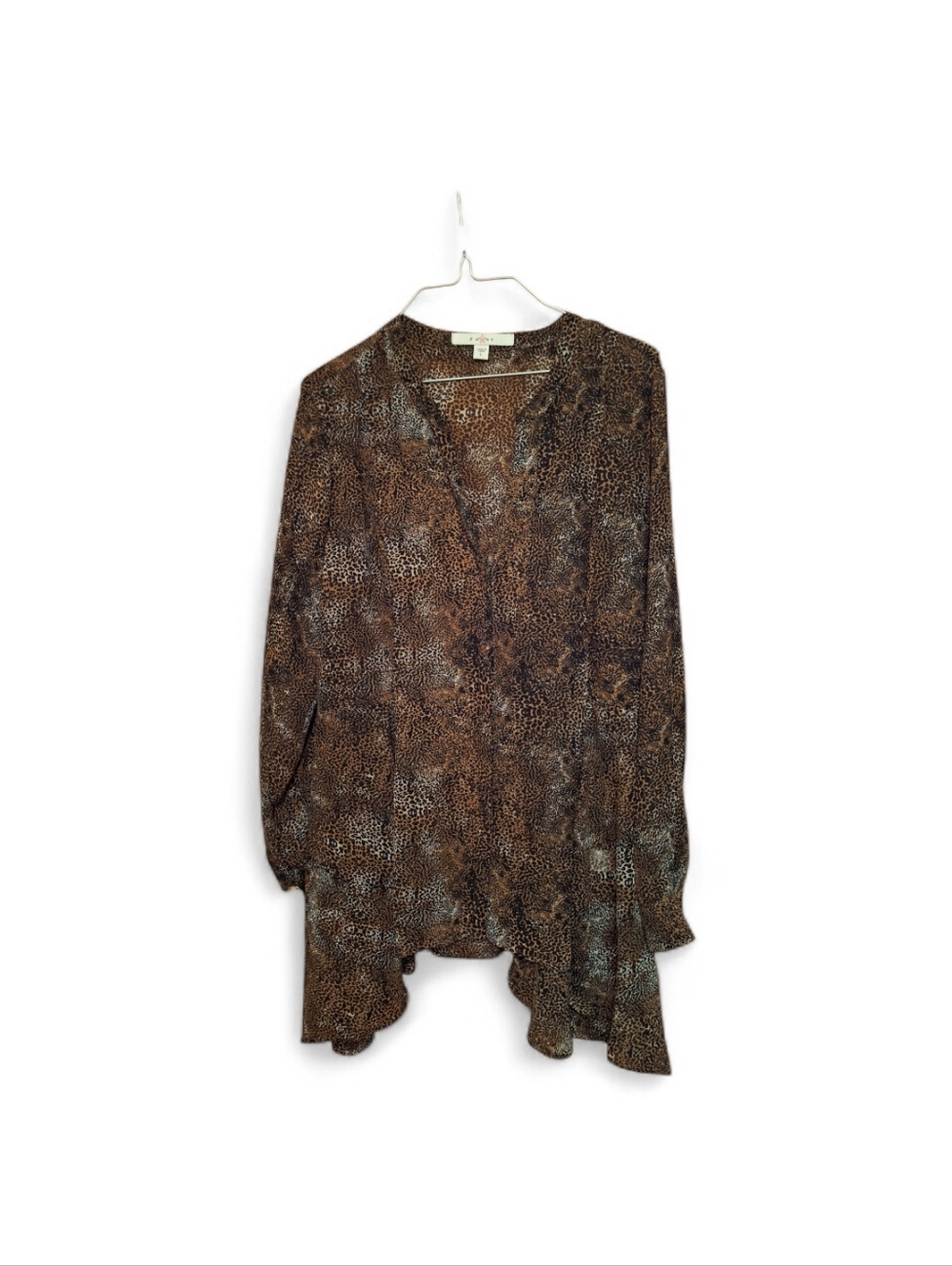 FEVER SHEER snakeskin Print Long Sleeve Blouse Ladies Large Asymmetrical Exotic